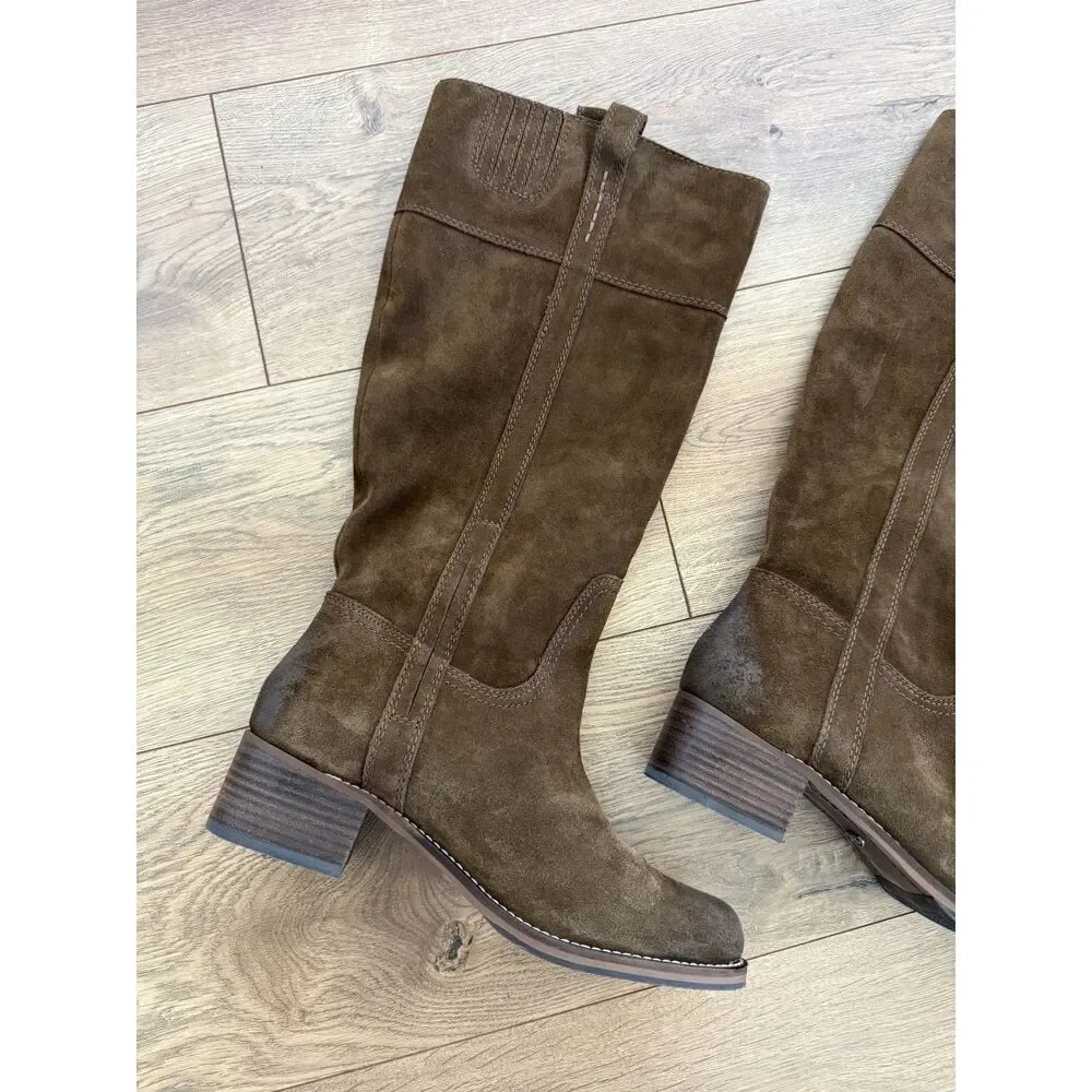 LUCKY BRAND 9 Hybiscus brown suede leather riding boots tall fall pull on